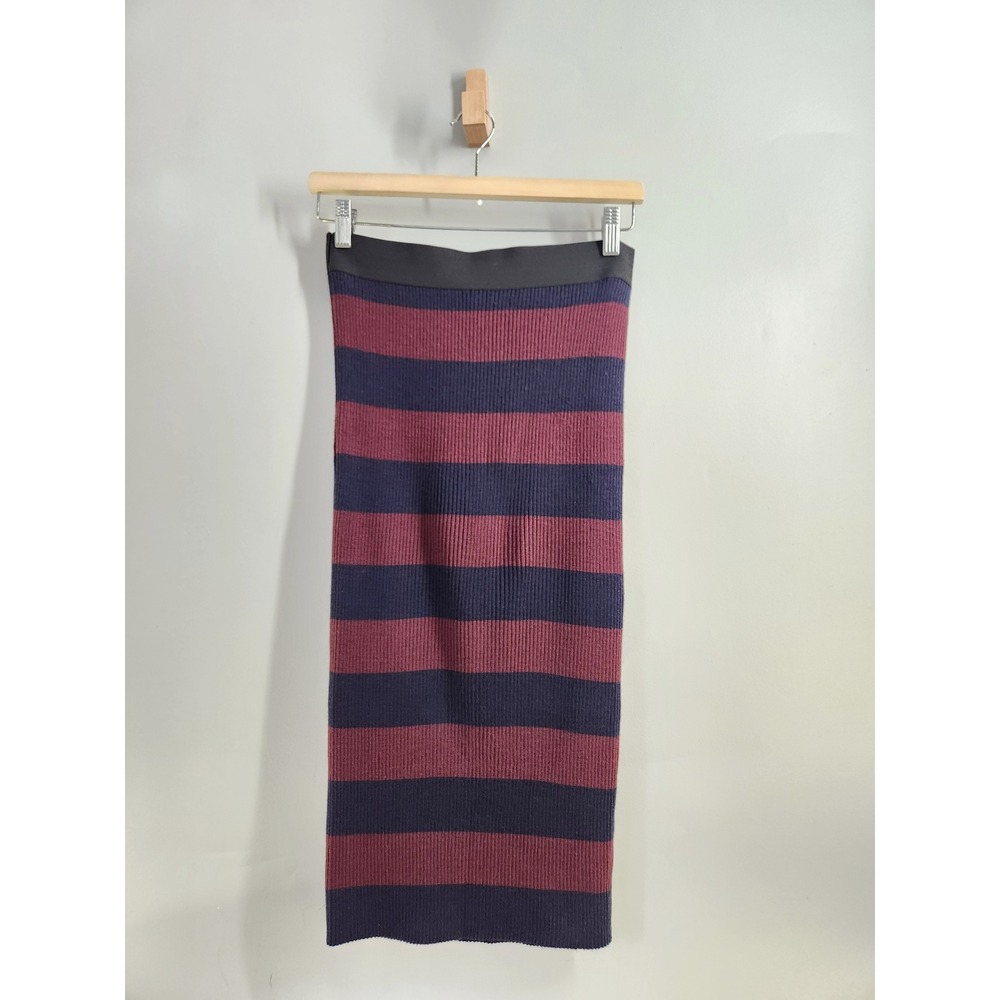 Magdalena Rib Knit Midi Skirt Womens 38 Burgundy Blue Merino Blend Minimalist